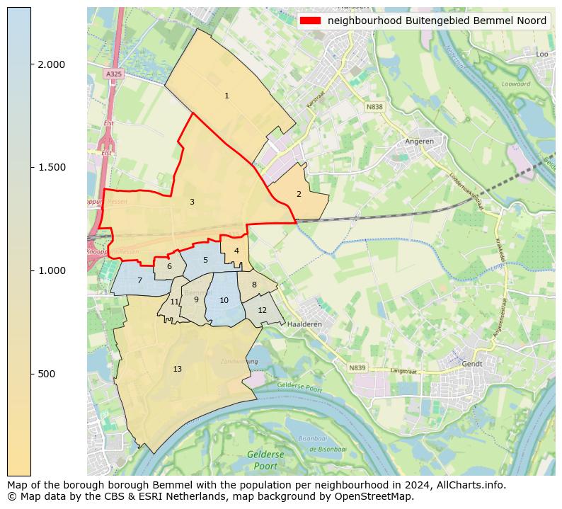 Image of the neighbourhood Buitengebied Bemmel Noord at the map. This image is used as introduction to this page. This page shows a lot of information about the population in the neighbourhood Buitengebied Bemmel Noord (such as the distribution by age groups of the residents, the composition of households, whether inhabitants are natives or Dutch with an immigration background, data about the houses (numbers, types, price development, use, type of property, ...) and more (car ownership, energy consumption, ...) based on open data from the Dutch Central Bureau of Statistics and various other sources!