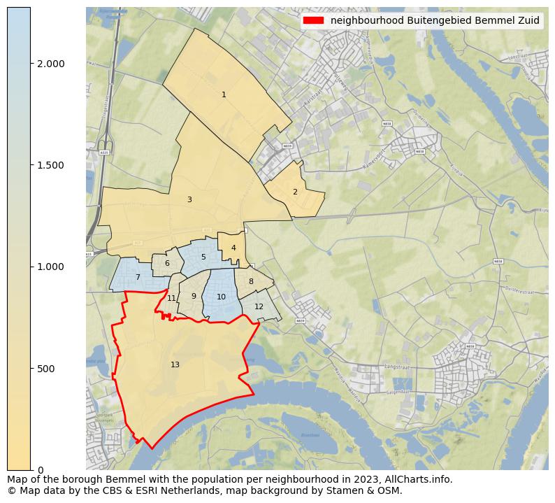 Map of the borough Bemmel with the population per neighbourhood in 2023. This page shows a lot of information about residents (such as the distribution by age groups, family composition, gender, native or Dutch with an immigration background, ...), homes (numbers, types, price development, use, type of property, ...) and more (car ownership, energy consumption, ...) based on open data from the Dutch Central Bureau of Statistics and various other sources!