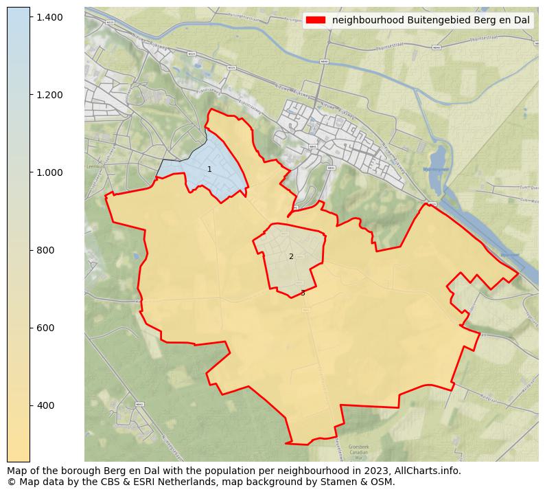 Map of the borough Berg en Dal with the population per neighbourhood in 2023. This page shows a lot of information about residents (such as the distribution by age groups, family composition, gender, native or Dutch with an immigration background, ...), homes (numbers, types, price development, use, type of property, ...) and more (car ownership, energy consumption, ...) based on open data from the Dutch Central Bureau of Statistics and various other sources!