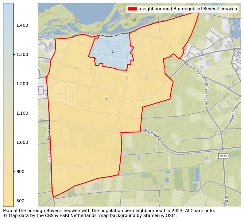 Map of the borough Boven-Leeuwen with the population per neighbourhood in 2023. This page shows a lot of information about residents (such as the distribution by age groups, family composition, gender, native or Dutch with an immigration background, ...), homes (numbers, types, price development, use, type of property, ...) and more (car ownership, energy consumption, ...) based on open data from the Dutch Central Bureau of Statistics and various other sources!