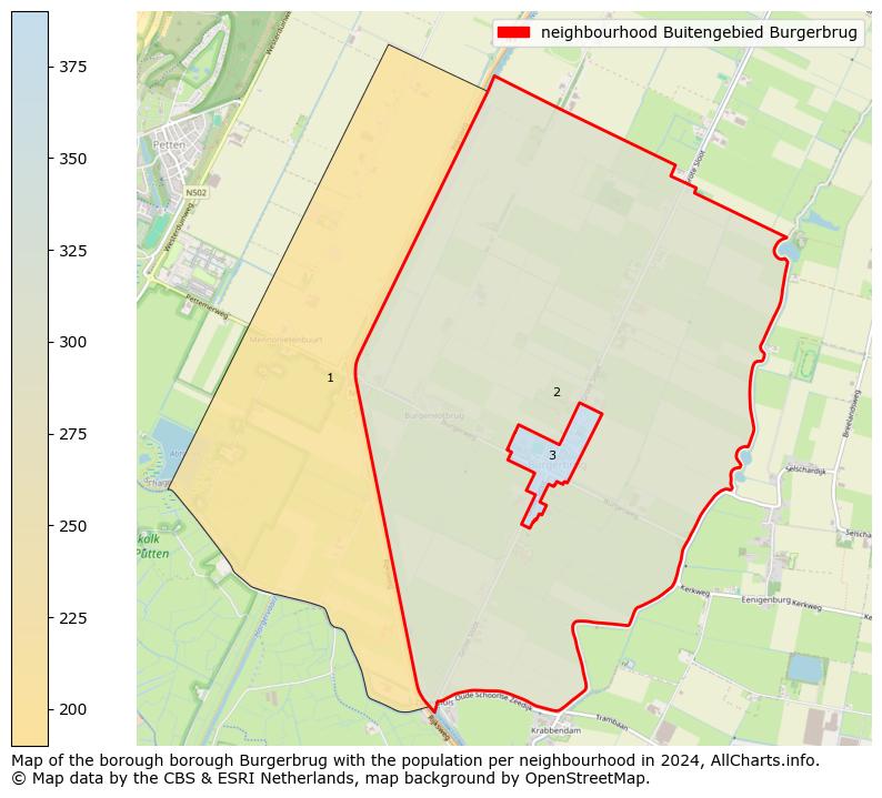 Image of the neighbourhood Buitengebied Burgerbrug at the map. This image is used as introduction to this page. This page shows a lot of information about the population in the neighbourhood Buitengebied Burgerbrug (such as the distribution by age groups of the residents, the composition of households, whether inhabitants are natives or Dutch with an immigration background, data about the houses (numbers, types, price development, use, type of property, ...) and more (car ownership, energy consumption, ...) based on open data from the Dutch Central Bureau of Statistics and various other sources!