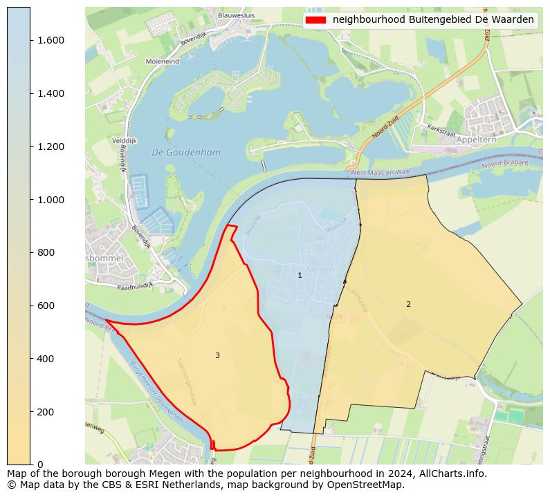 Image of the neighbourhood Buitengebied De Waarden at the map. This image is used as introduction to this page. This page shows a lot of information about the population in the neighbourhood Buitengebied De Waarden (such as the distribution by age groups of the residents, the composition of households, whether inhabitants are natives or Dutch with an immigration background, data about the houses (numbers, types, price development, use, type of property, ...) and more (car ownership, energy consumption, ...) based on open data from the Dutch Central Bureau of Statistics and various other sources!