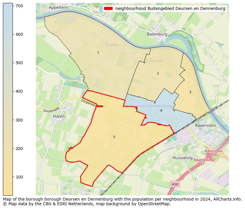 Image of the neighbourhood Buitengebied Deursen en Dennenburg at the map. This image is used as introduction to this page. This page shows a lot of information about the population in the neighbourhood Buitengebied Deursen en Dennenburg (such as the distribution by age groups of the residents, the composition of households, whether inhabitants are natives or Dutch with an immigration background, data about the houses (numbers, types, price development, use, type of property, ...) and more (car ownership, energy consumption, ...) based on open data from the Dutch Central Bureau of Statistics and various other sources!