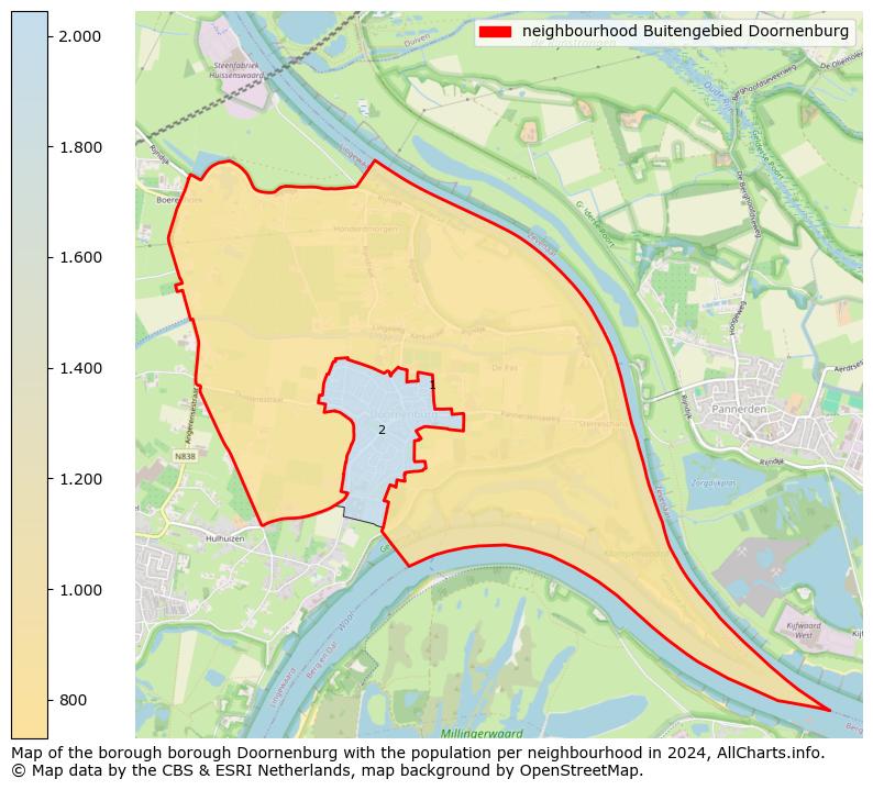 Image of the neighbourhood Buitengebied Doornenburg at the map. This image is used as introduction to this page. This page shows a lot of information about the population in the neighbourhood Buitengebied Doornenburg (such as the distribution by age groups of the residents, the composition of households, whether inhabitants are natives or Dutch with an immigration background, data about the houses (numbers, types, price development, use, type of property, ...) and more (car ownership, energy consumption, ...) based on open data from the Dutch Central Bureau of Statistics and various other sources!