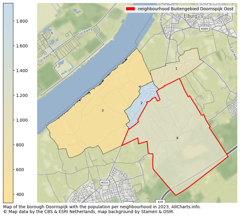 Map of the borough Doornspijk with the population per neighbourhood in 2023. This page shows a lot of information about residents (such as the distribution by age groups, family composition, gender, native or Dutch with an immigration background, ...), homes (numbers, types, price development, use, type of property, ...) and more (car ownership, energy consumption, ...) based on open data from the Dutch Central Bureau of Statistics and various other sources!
