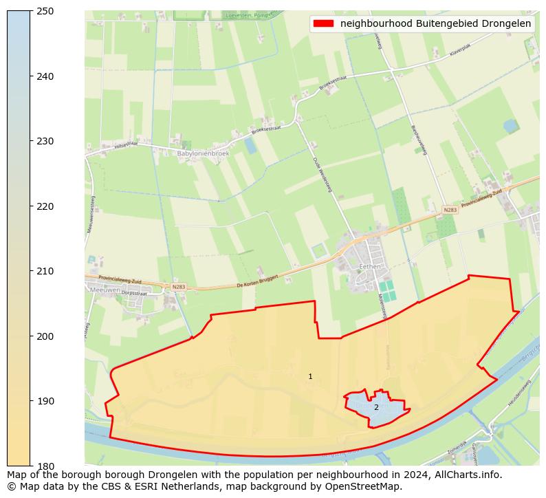 Image of the neighbourhood Buitengebied Drongelen at the map. This image is used as introduction to this page. This page shows a lot of information about the population in the neighbourhood Buitengebied Drongelen (such as the distribution by age groups of the residents, the composition of households, whether inhabitants are natives or Dutch with an immigration background, data about the houses (numbers, types, price development, use, type of property, ...) and more (car ownership, energy consumption, ...) based on open data from the Dutch Central Bureau of Statistics and various other sources!