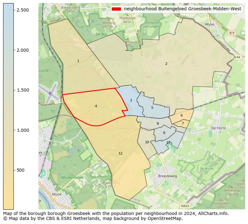 Image of the neighbourhood Buitengebied Groesbeek-Midden-West at the map. This image is used as introduction to this page. This page shows a lot of information about the population in the neighbourhood Buitengebied Groesbeek-Midden-West (such as the distribution by age groups of the residents, the composition of households, whether inhabitants are natives or Dutch with an immigration background, data about the houses (numbers, types, price development, use, type of property, ...) and more (car ownership, energy consumption, ...) based on open data from the Dutch Central Bureau of Statistics and various other sources!