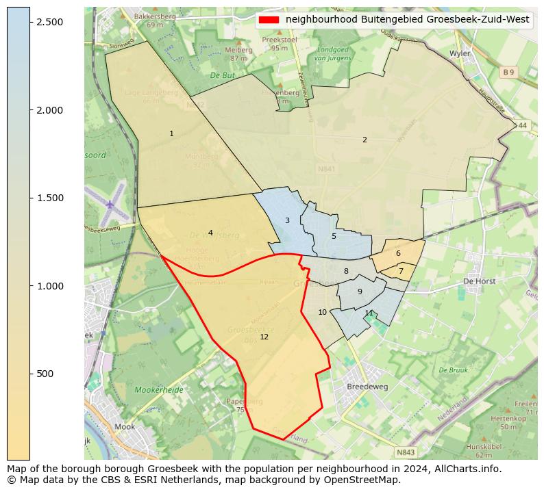 Image of the neighbourhood Buitengebied Groesbeek-Zuid-West at the map. This image is used as introduction to this page. This page shows a lot of information about the population in the neighbourhood Buitengebied Groesbeek-Zuid-West (such as the distribution by age groups of the residents, the composition of households, whether inhabitants are natives or Dutch with an immigration background, data about the houses (numbers, types, price development, use, type of property, ...) and more (car ownership, energy consumption, ...) based on open data from the Dutch Central Bureau of Statistics and various other sources!