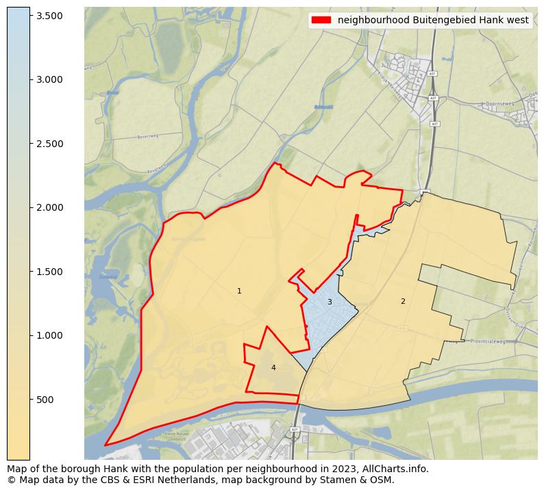 Map of the borough Hank with the population per neighbourhood in 2023. This page shows a lot of information about residents (such as the distribution by age groups, family composition, gender, native or Dutch with an immigration background, ...), homes (numbers, types, price development, use, type of property, ...) and more (car ownership, energy consumption, ...) based on open data from the Dutch Central Bureau of Statistics and various other sources!