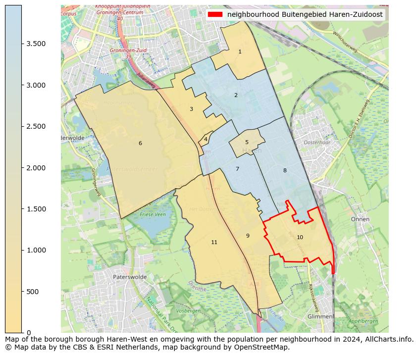 Image of the neighbourhood Buitengebied Haren-Zuidoost at the map. This image is used as introduction to this page. This page shows a lot of information about the population in the neighbourhood Buitengebied Haren-Zuidoost (such as the distribution by age groups of the residents, the composition of households, whether inhabitants are natives or Dutch with an immigration background, data about the houses (numbers, types, price development, use, type of property, ...) and more (car ownership, energy consumption, ...) based on open data from the Dutch Central Bureau of Statistics and various other sources!