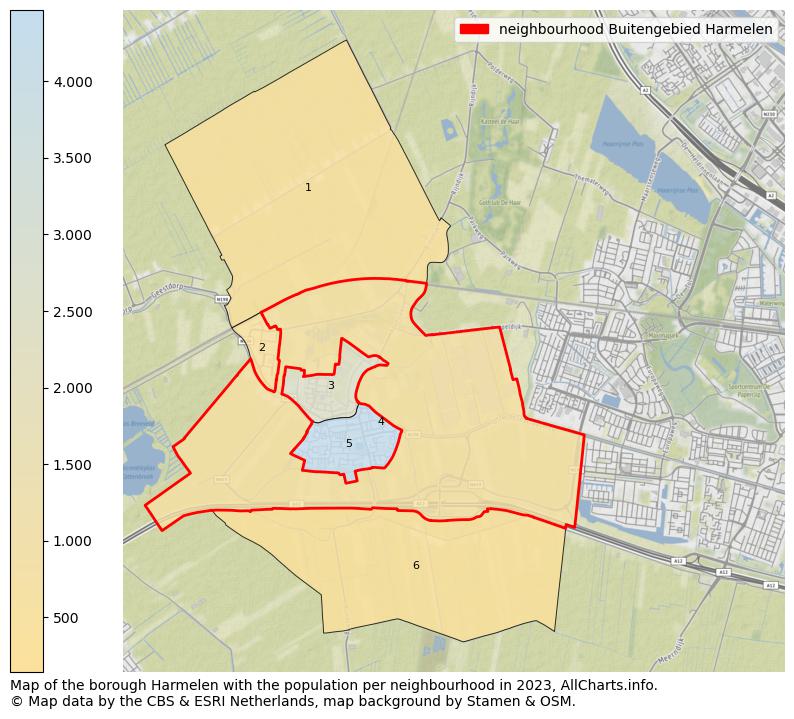 Map of the borough Harmelen with the population per neighbourhood in 2023. This page shows a lot of information about residents (such as the distribution by age groups, family composition, gender, native or Dutch with an immigration background, ...), homes (numbers, types, price development, use, type of property, ...) and more (car ownership, energy consumption, ...) based on open data from the Dutch Central Bureau of Statistics and various other sources!