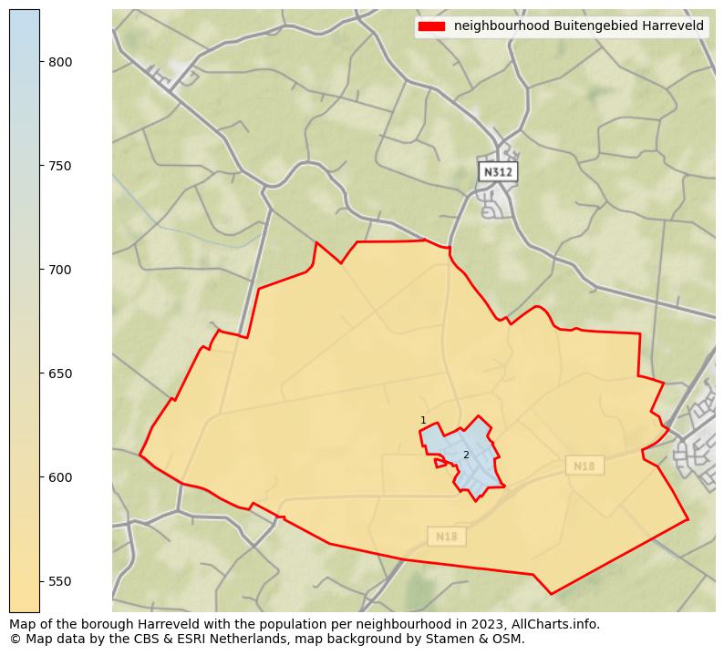 Map of the borough Harreveld with the population per neighbourhood in 2023. This page shows a lot of information about residents (such as the distribution by age groups, family composition, gender, native or Dutch with an immigration background, ...), homes (numbers, types, price development, use, type of property, ...) and more (car ownership, energy consumption, ...) based on open data from the Dutch Central Bureau of Statistics and various other sources!