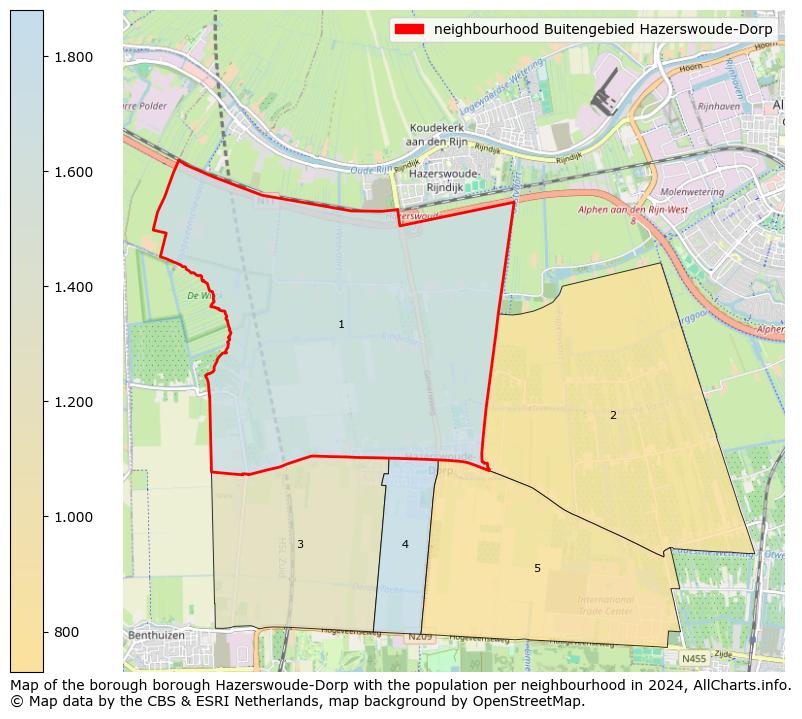 Image of the neighbourhood Buitengebied Hazerswoude-Dorp at the map. This image is used as introduction to this page. This page shows a lot of information about the population in the neighbourhood Buitengebied Hazerswoude-Dorp (such as the distribution by age groups of the residents, the composition of households, whether inhabitants are natives or Dutch with an immigration background, data about the houses (numbers, types, price development, use, type of property, ...) and more (car ownership, energy consumption, ...) based on open data from the Dutch Central Bureau of Statistics and various other sources!