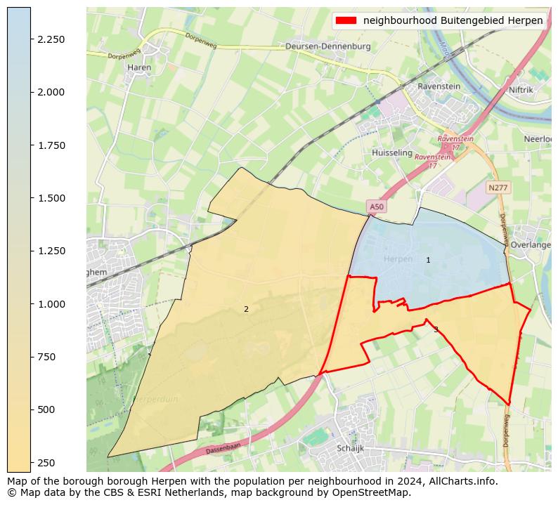 Image of the neighbourhood Buitengebied Herpen at the map. This image is used as introduction to this page. This page shows a lot of information about the population in the neighbourhood Buitengebied Herpen (such as the distribution by age groups of the residents, the composition of households, whether inhabitants are natives or Dutch with an immigration background, data about the houses (numbers, types, price development, use, type of property, ...) and more (car ownership, energy consumption, ...) based on open data from the Dutch Central Bureau of Statistics and various other sources!