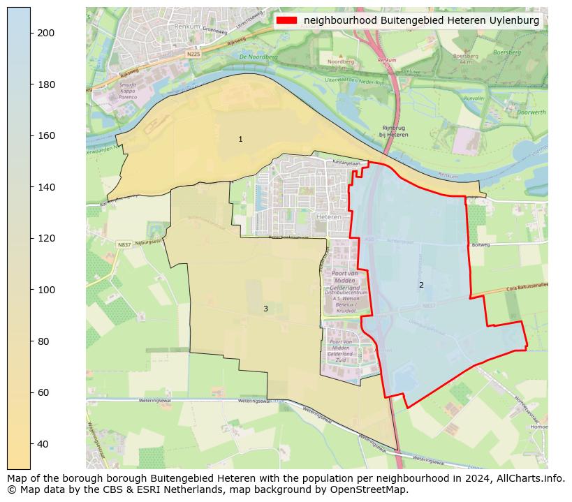 Image of the neighbourhood Buitengebied Heteren Uylenburg at the map. This image is used as introduction to this page. This page shows a lot of information about the population in the neighbourhood Buitengebied Heteren Uylenburg (such as the distribution by age groups of the residents, the composition of households, whether inhabitants are natives or Dutch with an immigration background, data about the houses (numbers, types, price development, use, type of property, ...) and more (car ownership, energy consumption, ...) based on open data from the Dutch Central Bureau of Statistics and various other sources!