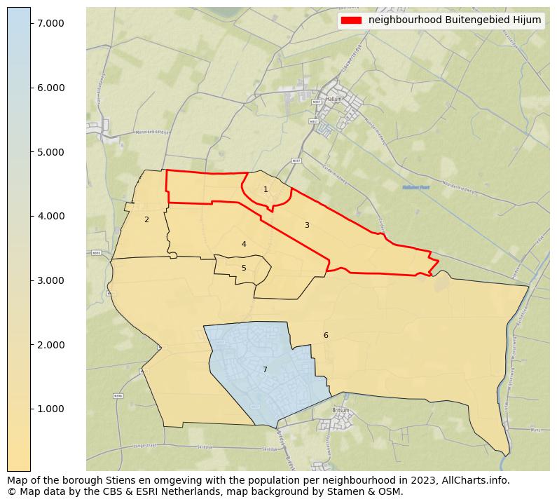 Map of the borough Stiens en omgeving with the population per neighbourhood in 2023. This page shows a lot of information about residents (such as the distribution by age groups, family composition, gender, native or Dutch with an immigration background, ...), homes (numbers, types, price development, use, type of property, ...) and more (car ownership, energy consumption, ...) based on open data from the Dutch Central Bureau of Statistics and various other sources!