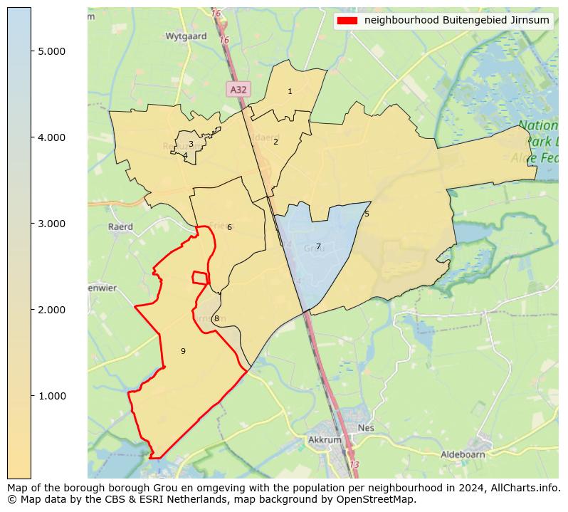 Image of the neighbourhood Buitengebied Jirnsum at the map. This image is used as introduction to this page. This page shows a lot of information about the population in the neighbourhood Buitengebied Jirnsum (such as the distribution by age groups of the residents, the composition of households, whether inhabitants are natives or Dutch with an immigration background, data about the houses (numbers, types, price development, use, type of property, ...) and more (car ownership, energy consumption, ...) based on open data from the Dutch Central Bureau of Statistics and various other sources!