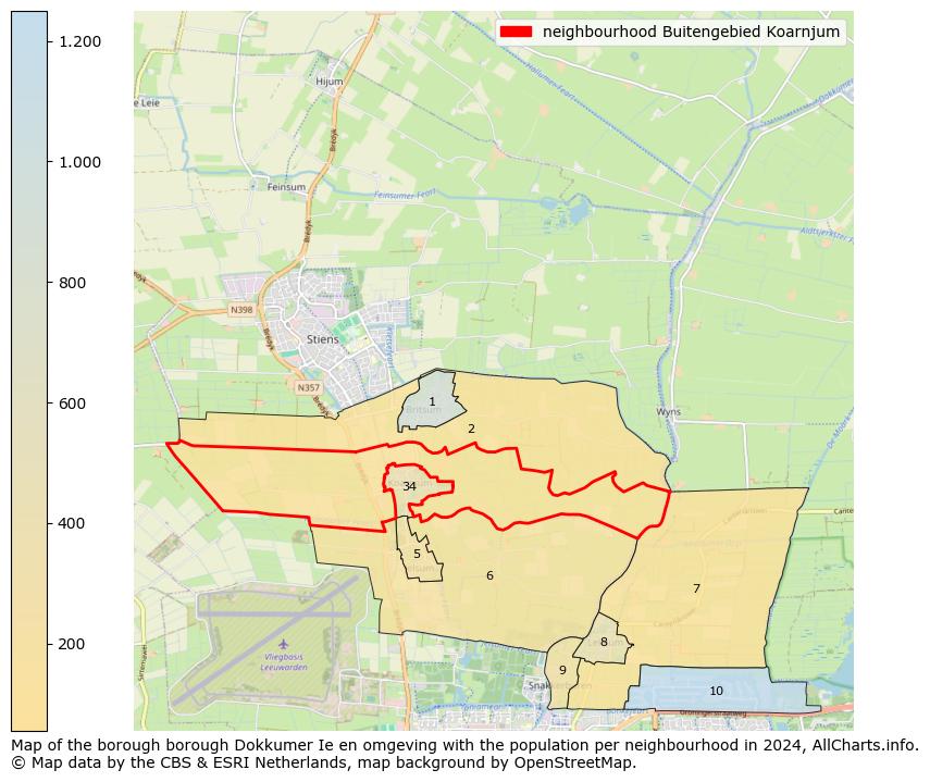 Image of the neighbourhood Buitengebied Koarnjum at the map. This image is used as introduction to this page. This page shows a lot of information about the population in the neighbourhood Buitengebied Koarnjum (such as the distribution by age groups of the residents, the composition of households, whether inhabitants are natives or Dutch with an immigration background, data about the houses (numbers, types, price development, use, type of property, ...) and more (car ownership, energy consumption, ...) based on open data from the Dutch Central Bureau of Statistics and various other sources!