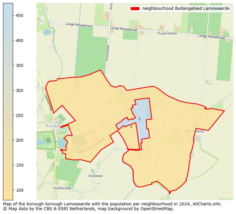 Image of the neighbourhood Buitengebied Lamswaarde at the map. This image is used as introduction to this page. This page shows a lot of information about the population in the neighbourhood Buitengebied Lamswaarde (such as the distribution by age groups of the residents, the composition of households, whether inhabitants are natives or Dutch with an immigration background, data about the houses (numbers, types, price development, use, type of property, ...) and more (car ownership, energy consumption, ...) based on open data from the Dutch Central Bureau of Statistics and various other sources!