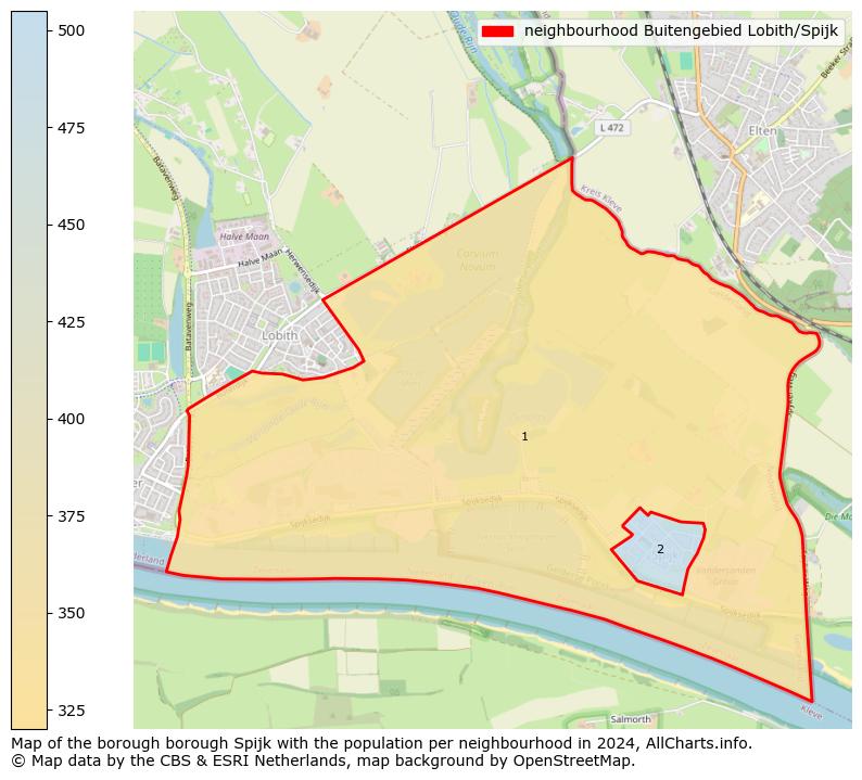 Image of the neighbourhood Buitengebied Lobith/Spijk at the map. This image is used as introduction to this page. This page shows a lot of information about the population in the neighbourhood Buitengebied Lobith/Spijk (such as the distribution by age groups of the residents, the composition of households, whether inhabitants are natives or Dutch with an immigration background, data about the houses (numbers, types, price development, use, type of property, ...) and more (car ownership, energy consumption, ...) based on open data from the Dutch Central Bureau of Statistics and various other sources!