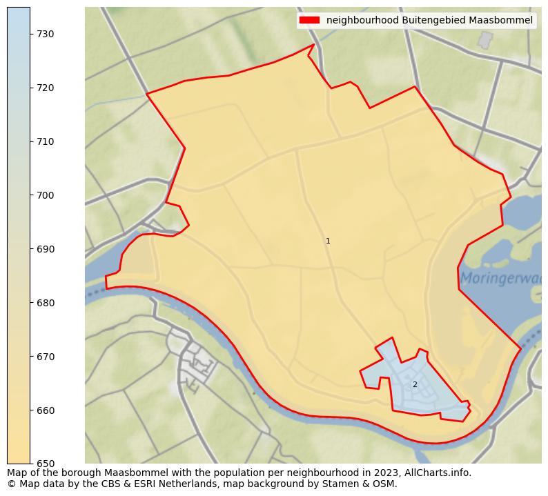 Map of the borough Maasbommel with the population per neighbourhood in 2023. This page shows a lot of information about residents (such as the distribution by age groups, family composition, gender, native or Dutch with an immigration background, ...), homes (numbers, types, price development, use, type of property, ...) and more (car ownership, energy consumption, ...) based on open data from the Dutch Central Bureau of Statistics and various other sources!