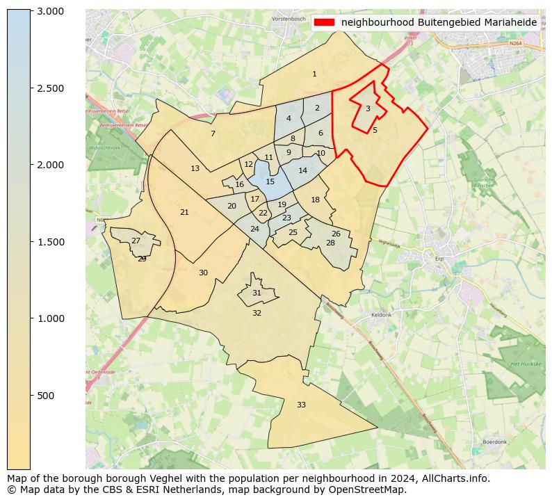 Image of the neighbourhood Buitengebied Mariaheide at the map. This image is used as introduction to this page. This page shows a lot of information about the population in the neighbourhood Buitengebied Mariaheide (such as the distribution by age groups of the residents, the composition of households, whether inhabitants are natives or Dutch with an immigration background, data about the houses (numbers, types, price development, use, type of property, ...) and more (car ownership, energy consumption, ...) based on open data from the Dutch Central Bureau of Statistics and various other sources!