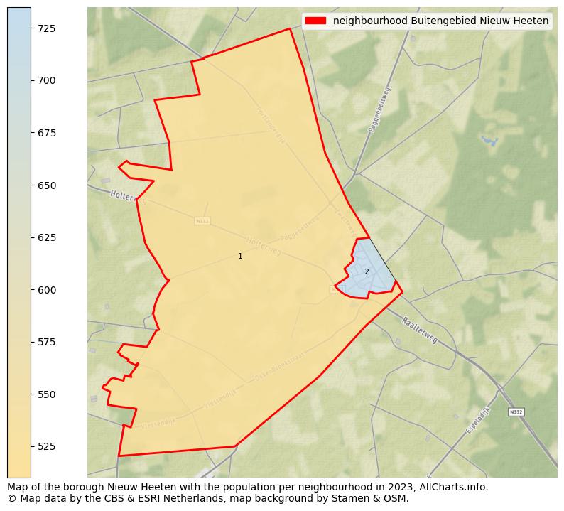 Map of the borough Nieuw Heeten with the population per neighbourhood in 2023. This page shows a lot of information about residents (such as the distribution by age groups, family composition, gender, native or Dutch with an immigration background, ...), homes (numbers, types, price development, use, type of property, ...) and more (car ownership, energy consumption, ...) based on open data from the Dutch Central Bureau of Statistics and various other sources!