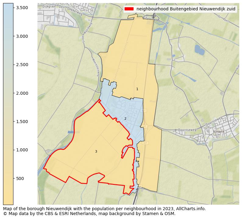 Map of the borough Nieuwendijk with the population per neighbourhood in 2023. This page shows a lot of information about residents (such as the distribution by age groups, family composition, gender, native or Dutch with an immigration background, ...), homes (numbers, types, price development, use, type of property, ...) and more (car ownership, energy consumption, ...) based on open data from the Dutch Central Bureau of Statistics and various other sources!