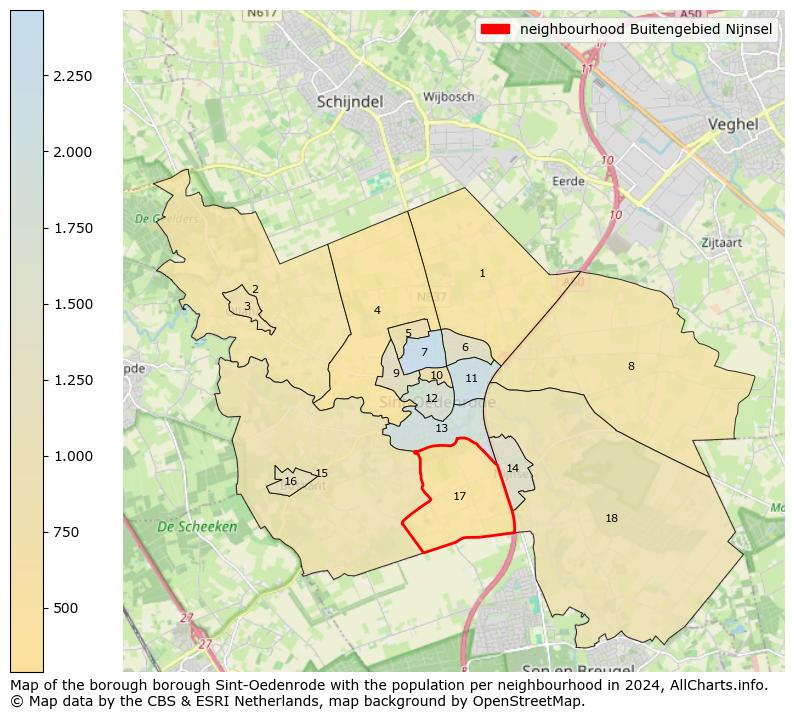 Image of the neighbourhood Buitengebied Nijnsel at the map. This image is used as introduction to this page. This page shows a lot of information about the population in the neighbourhood Buitengebied Nijnsel (such as the distribution by age groups of the residents, the composition of households, whether inhabitants are natives or Dutch with an immigration background, data about the houses (numbers, types, price development, use, type of property, ...) and more (car ownership, energy consumption, ...) based on open data from the Dutch Central Bureau of Statistics and various other sources!