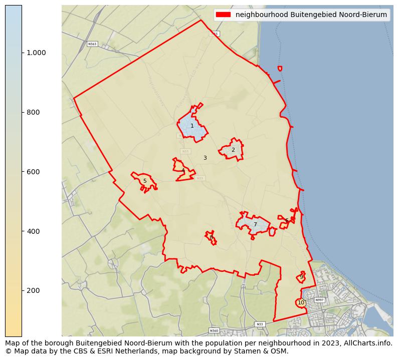 Map of the borough Buitengebied Noord-Bierum with the population per neighbourhood in 2023. This page shows a lot of information about residents (such as the distribution by age groups, family composition, gender, native or Dutch with an immigration background, ...), homes (numbers, types, price development, use, type of property, ...) and more (car ownership, energy consumption, ...) based on open data from the Dutch Central Bureau of Statistics and various other sources!