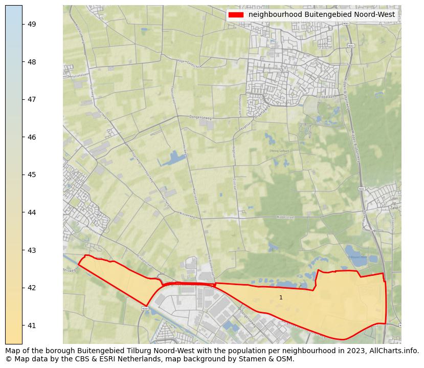 Map of the borough Buitengebied Tilburg Noord-West with the population per neighbourhood in 2023. This page shows a lot of information about residents (such as the distribution by age groups, family composition, gender, native or Dutch with an immigration background, ...), homes (numbers, types, price development, use, type of property, ...) and more (car ownership, energy consumption, ...) based on open data from the Dutch Central Bureau of Statistics and various other sources!