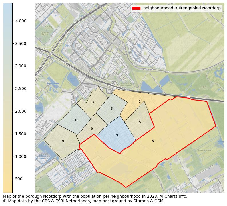 Map of the borough Nootdorp with the population per neighbourhood in 2023. This page shows a lot of information about residents (such as the distribution by age groups, family composition, gender, native or Dutch with an immigration background, ...), homes (numbers, types, price development, use, type of property, ...) and more (car ownership, energy consumption, ...) based on open data from the Dutch Central Bureau of Statistics and various other sources!