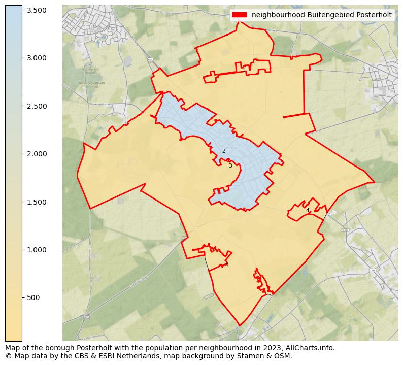 Map of the borough Posterholt with the population per neighbourhood in 2023. This page shows a lot of information about residents (such as the distribution by age groups, family composition, gender, native or Dutch with an immigration background, ...), homes (numbers, types, price development, use, type of property, ...) and more (car ownership, energy consumption, ...) based on open data from the Dutch Central Bureau of Statistics and various other sources!