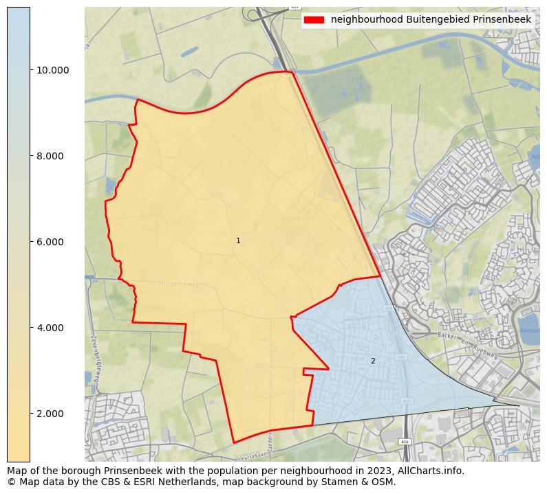 Map of the borough Prinsenbeek with the population per neighbourhood in 2023. This page shows a lot of information about residents (such as the distribution by age groups, family composition, gender, native or Dutch with an immigration background, ...), homes (numbers, types, price development, use, type of property, ...) and more (car ownership, energy consumption, ...) based on open data from the Dutch Central Bureau of Statistics and various other sources!