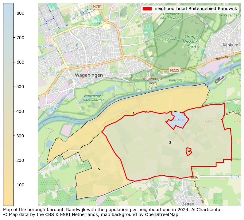 Image of the neighbourhood Buitengebied Randwijk at the map. This image is used as introduction to this page. This page shows a lot of information about the population in the neighbourhood Buitengebied Randwijk (such as the distribution by age groups of the residents, the composition of households, whether inhabitants are natives or Dutch with an immigration background, data about the houses (numbers, types, price development, use, type of property, ...) and more (car ownership, energy consumption, ...) based on open data from the Dutch Central Bureau of Statistics and various other sources!