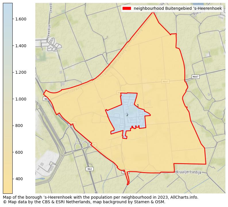 Map of the borough ’s-Heerenhoek with the population per neighbourhood in 2023. This page shows a lot of information about residents (such as the distribution by age groups, family composition, gender, native or Dutch with an immigration background, ...), homes (numbers, types, price development, use, type of property, ...) and more (car ownership, energy consumption, ...) based on open data from the Dutch Central Bureau of Statistics and various other sources!