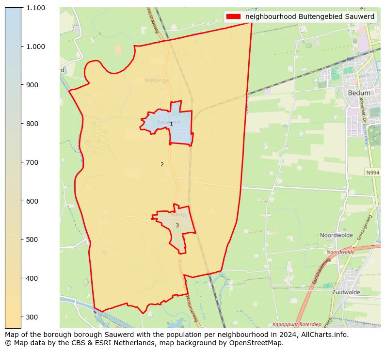 Image of the neighbourhood Buitengebied Sauwerd at the map. This image is used as introduction to this page. This page shows a lot of information about the population in the neighbourhood Buitengebied Sauwerd (such as the distribution by age groups of the residents, the composition of households, whether inhabitants are natives or Dutch with an immigration background, data about the houses (numbers, types, price development, use, type of property, ...) and more (car ownership, energy consumption, ...) based on open data from the Dutch Central Bureau of Statistics and various other sources!