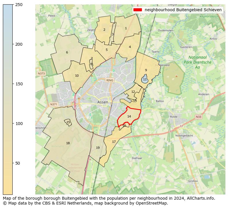 Image of the neighbourhood Buitengebied Schieven at the map. This image is used as introduction to this page. This page shows a lot of information about the population in the neighbourhood Buitengebied Schieven (such as the distribution by age groups of the residents, the composition of households, whether inhabitants are natives or Dutch with an immigration background, data about the houses (numbers, types, price development, use, type of property, ...) and more (car ownership, energy consumption, ...) based on open data from the Dutch Central Bureau of Statistics and various other sources!