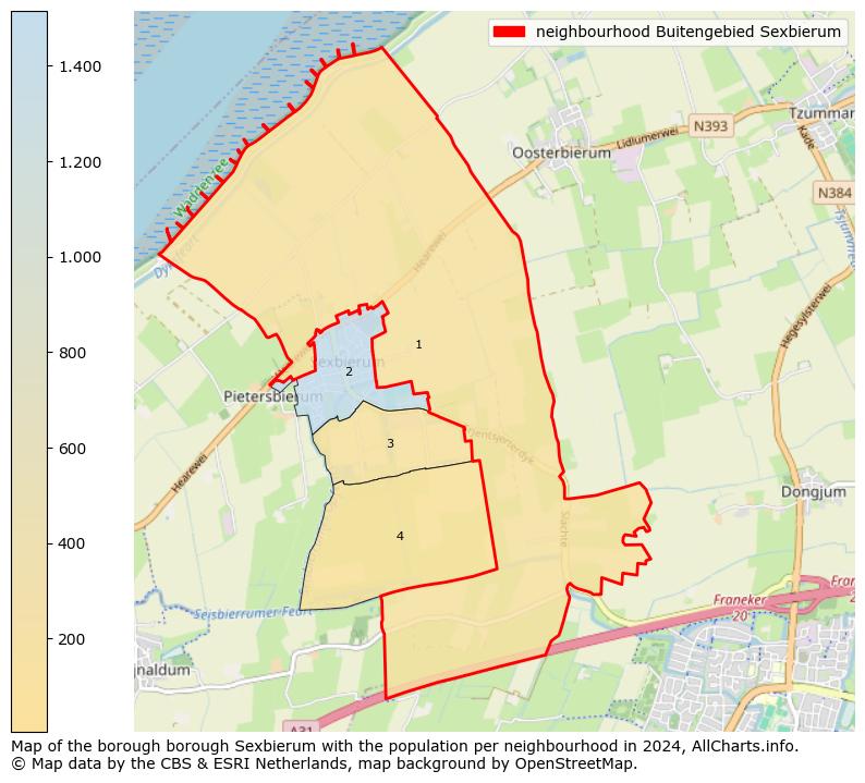 Image of the neighbourhood Buitengebied Sexbierum at the map. This image is used as introduction to this page. This page shows a lot of information about the population in the neighbourhood Buitengebied Sexbierum (such as the distribution by age groups of the residents, the composition of households, whether inhabitants are natives or Dutch with an immigration background, data about the houses (numbers, types, price development, use, type of property, ...) and more (car ownership, energy consumption, ...) based on open data from the Dutch Central Bureau of Statistics and various other sources!