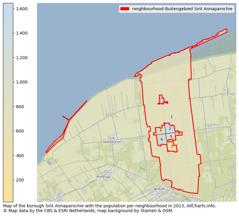 Map of the borough Sint Annaparochie with the population per neighbourhood in 2023. This page shows a lot of information about residents (such as the distribution by age groups, family composition, gender, native or Dutch with an immigration background, ...), homes (numbers, types, price development, use, type of property, ...) and more (car ownership, energy consumption, ...) based on open data from the Dutch Central Bureau of Statistics and various other sources!