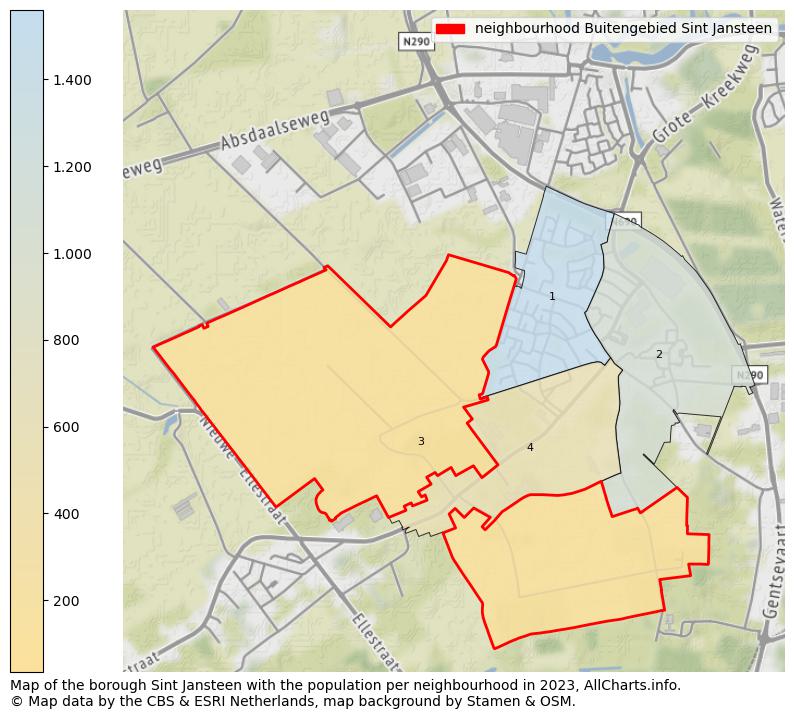 Map of the borough Sint Jansteen with the population per neighbourhood in 2023. This page shows a lot of information about residents (such as the distribution by age groups, family composition, gender, native or Dutch with an immigration background, ...), homes (numbers, types, price development, use, type of property, ...) and more (car ownership, energy consumption, ...) based on open data from the Dutch Central Bureau of Statistics and various other sources!
