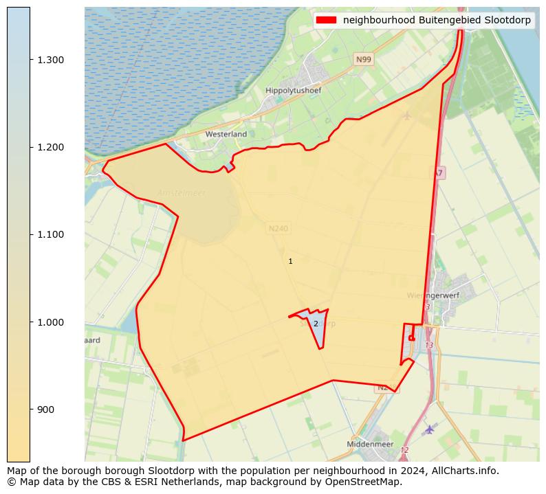 Image of the neighbourhood Buitengebied Slootdorp at the map. This image is used as introduction to this page. This page shows a lot of information about the population in the neighbourhood Buitengebied Slootdorp (such as the distribution by age groups of the residents, the composition of households, whether inhabitants are natives or Dutch with an immigration background, data about the houses (numbers, types, price development, use, type of property, ...) and more (car ownership, energy consumption, ...) based on open data from the Dutch Central Bureau of Statistics and various other sources!