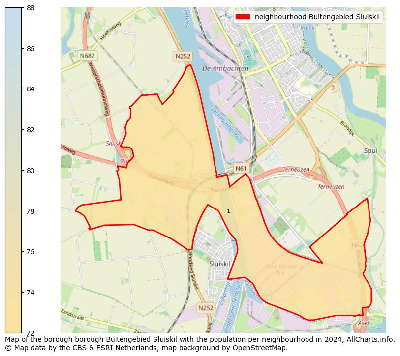 Image of the neighbourhood Buitengebied Sluiskil at the map. This image is used as introduction to this page. This page shows a lot of information about the population in the neighbourhood Buitengebied Sluiskil (such as the distribution by age groups of the residents, the composition of households, whether inhabitants are natives or Dutch with an immigration background, data about the houses (numbers, types, price development, use, type of property, ...) and more (car ownership, energy consumption, ...) based on open data from the Dutch Central Bureau of Statistics and various other sources!