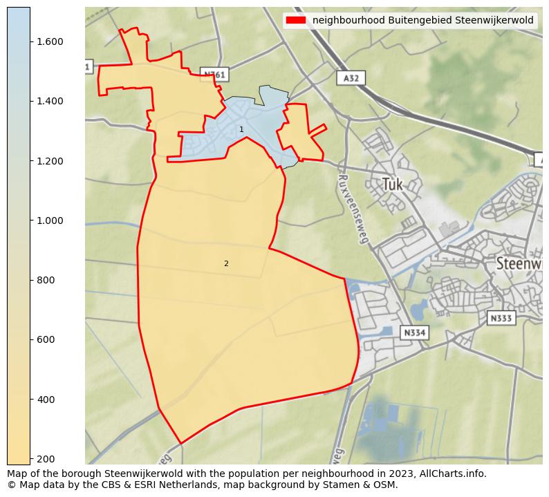 Map of the borough Steenwijkerwold with the population per neighbourhood in 2023. This page shows a lot of information about residents (such as the distribution by age groups, family composition, gender, native or Dutch with an immigration background, ...), homes (numbers, types, price development, use, type of property, ...) and more (car ownership, energy consumption, ...) based on open data from the Dutch Central Bureau of Statistics and various other sources!