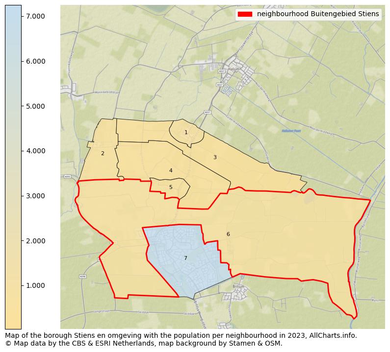 Map of the borough Stiens en omgeving with the population per neighbourhood in 2023. This page shows a lot of information about residents (such as the distribution by age groups, family composition, gender, native or Dutch with an immigration background, ...), homes (numbers, types, price development, use, type of property, ...) and more (car ownership, energy consumption, ...) based on open data from the Dutch Central Bureau of Statistics and various other sources!