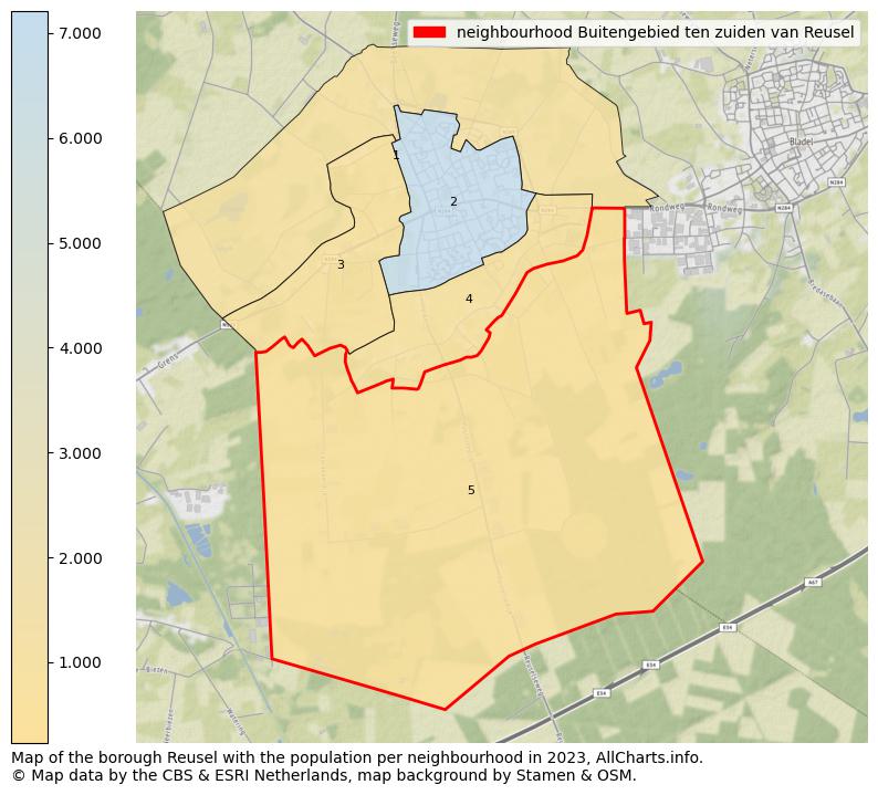 Map of the borough Reusel with the population per neighbourhood in 2021. This page shows a lot of information about residents (such as the distribution by age groups, family composition, gender, native or Dutch with an immigration background, ...), homes (numbers, types, price development, use, type of property, ...) and more (car ownership, energy consumption, ...) based on open data from the Dutch Central Bureau of Statistics and various other sources!