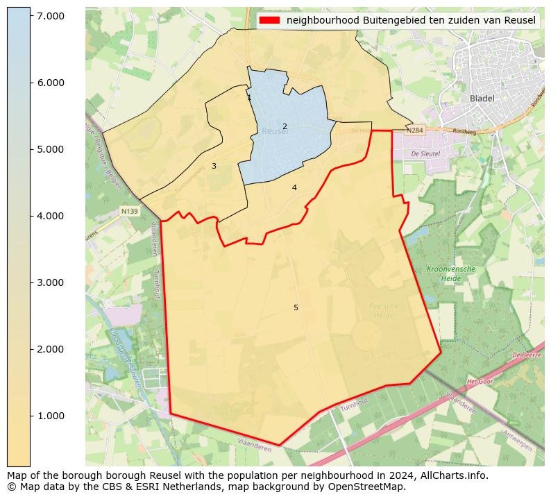 Image of the neighbourhood Buitengebied ten zuiden van Reusel at the map. This image is used as introduction to this page. This page shows a lot of information about the population in the neighbourhood Buitengebied ten zuiden van Reusel (such as the distribution by age groups of the residents, the composition of households, whether inhabitants are natives or Dutch with an immigration background, data about the houses (numbers, types, price development, use, type of property, ...) and more (car ownership, energy consumption, ...) based on open data from the Dutch Central Bureau of Statistics and various other sources!