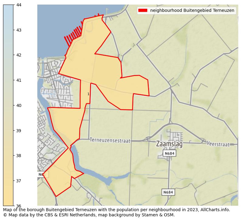 Map of the borough Buitengebied Terneuzen with the population per neighbourhood in 2023. This page shows a lot of information about residents (such as the distribution by age groups, family composition, gender, native or Dutch with an immigration background, ...), homes (numbers, types, price development, use, type of property, ...) and more (car ownership, energy consumption, ...) based on open data from the Dutch Central Bureau of Statistics and various other sources!