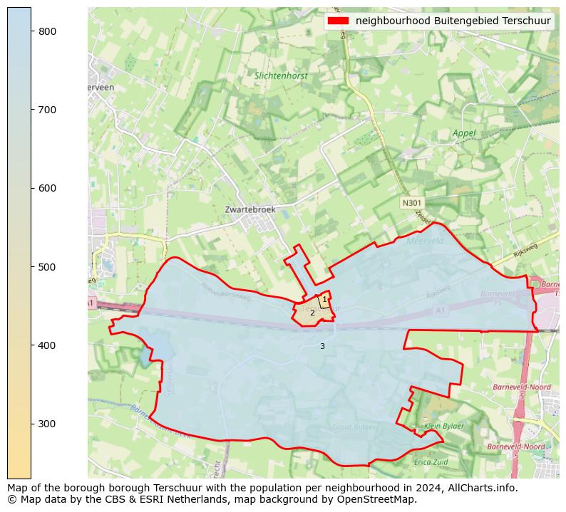 Image of the neighbourhood Buitengebied Terschuur at the map. This image is used as introduction to this page. This page shows a lot of information about the population in the neighbourhood Buitengebied Terschuur (such as the distribution by age groups of the residents, the composition of households, whether inhabitants are natives or Dutch with an immigration background, data about the houses (numbers, types, price development, use, type of property, ...) and more (car ownership, energy consumption, ...) based on open data from the Dutch Central Bureau of Statistics and various other sources!