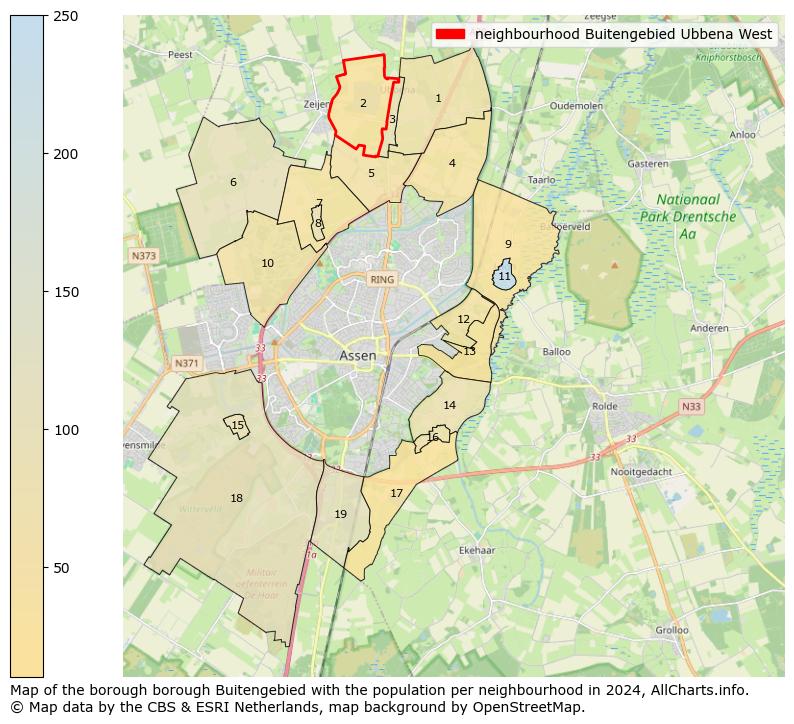 Image of the neighbourhood Buitengebied Ubbena West at the map. This image is used as introduction to this page. This page shows a lot of information about the population in the neighbourhood Buitengebied Ubbena West (such as the distribution by age groups of the residents, the composition of households, whether inhabitants are natives or Dutch with an immigration background, data about the houses (numbers, types, price development, use, type of property, ...) and more (car ownership, energy consumption, ...) based on open data from the Dutch Central Bureau of Statistics and various other sources!